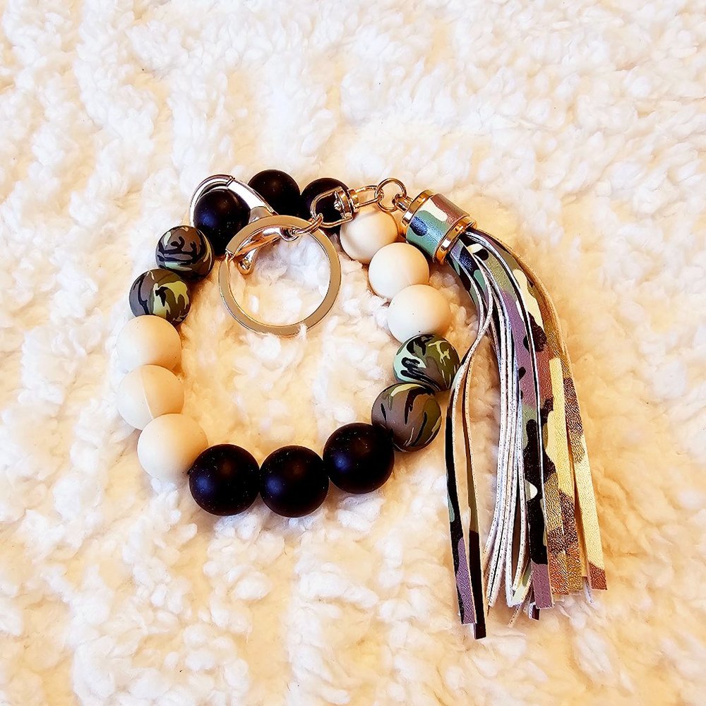 5/$25 Camo Wristlet Keychain with Silicone Beads and a Leather Tassel